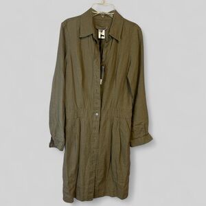 Jigsaw NEW Knee-length button up linen dress, army green, lagenlook size small